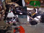 The motorcycle disassembled.